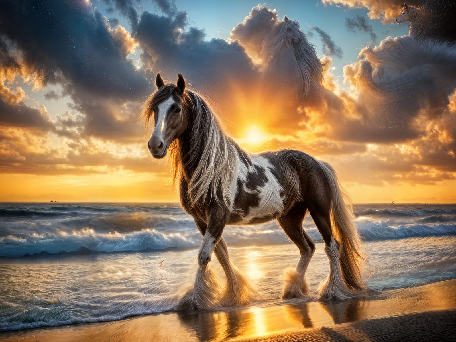 Majestic Gypsy Vanner Stallion on a Beach