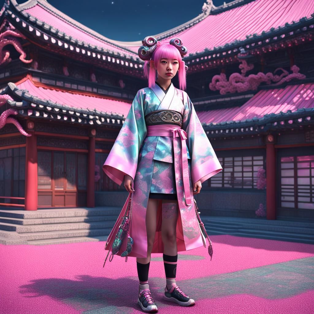 Futuristic Harajuku Model with Octopus Tentacles