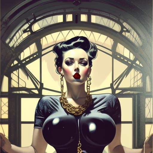 Glamorous Pin-Up Portrait with Latex Bra in Digital Art