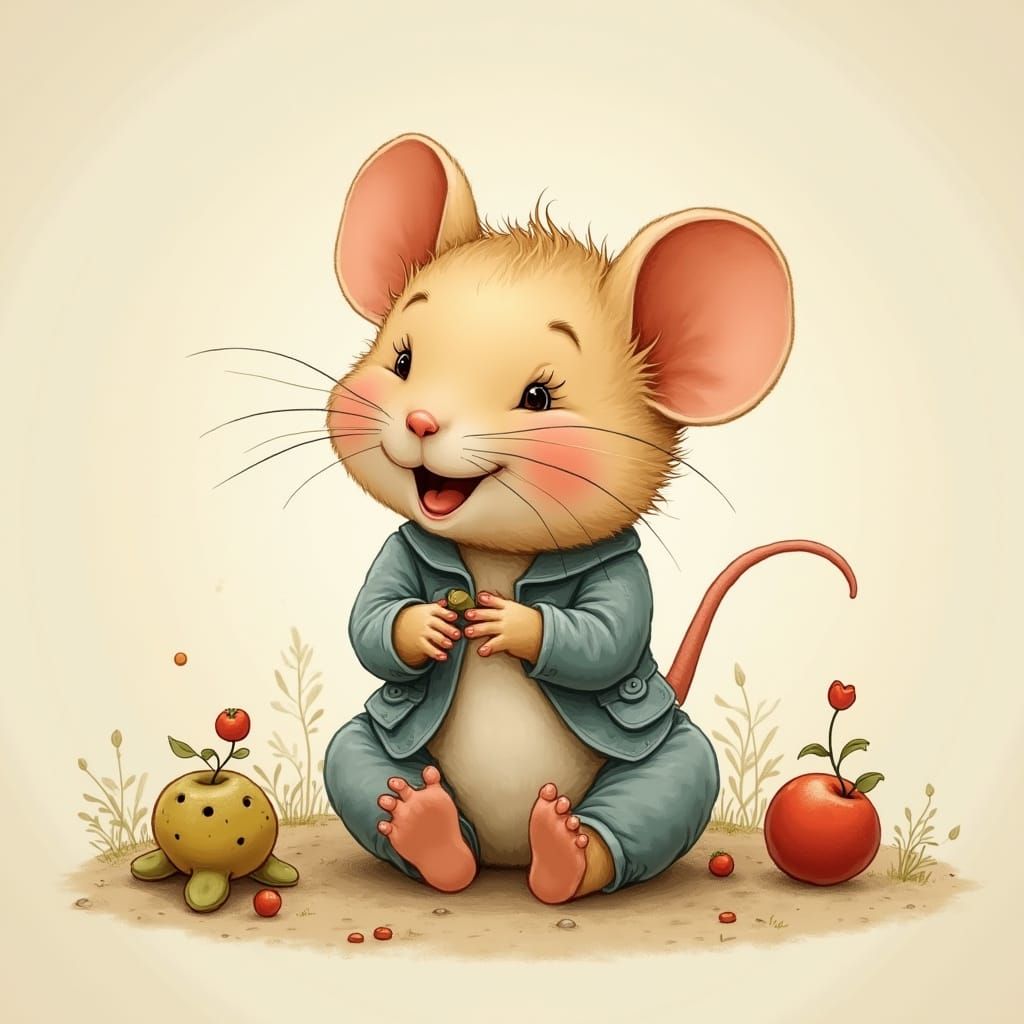 Joyful Baby Mouse Playing: Whimsical Illustration