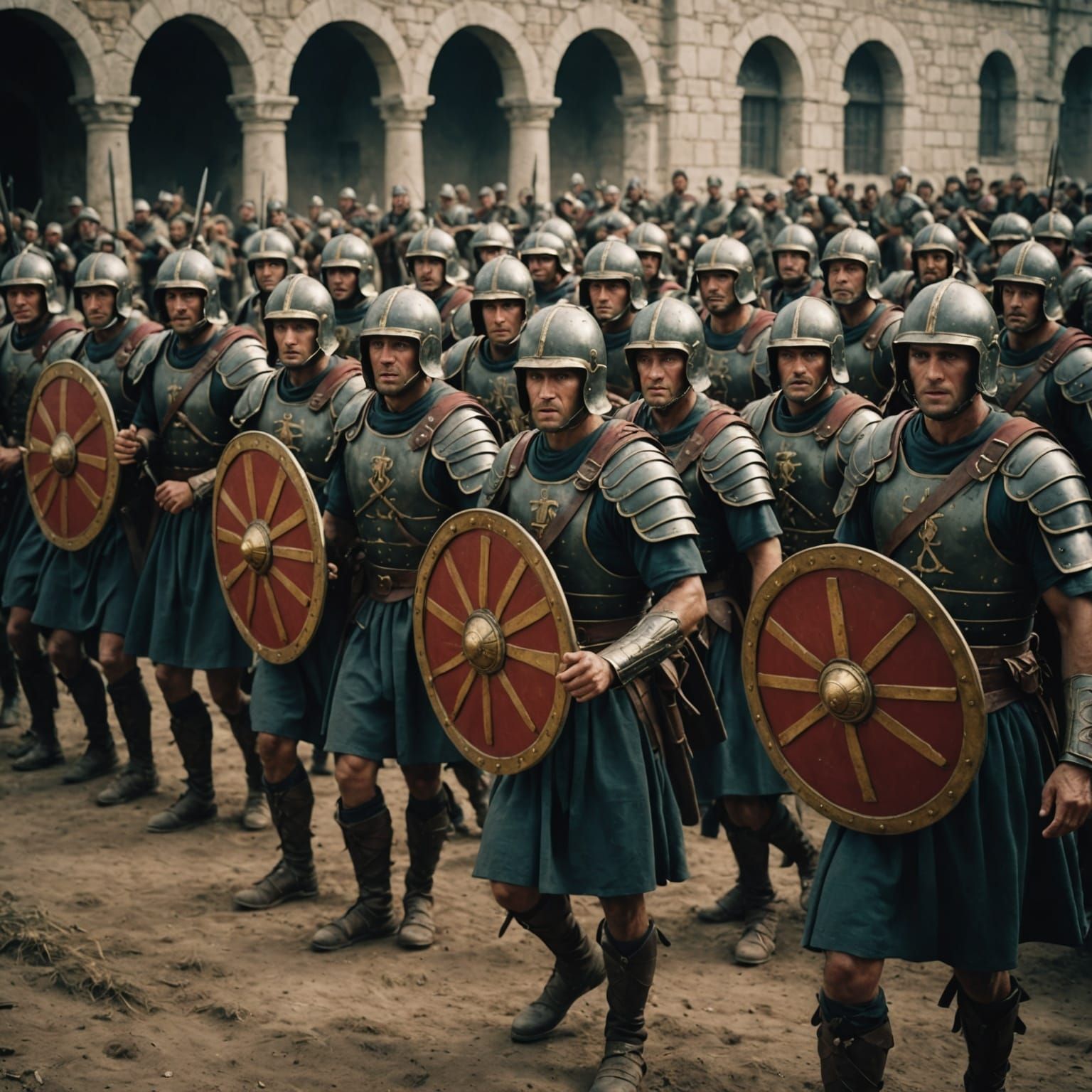 Roman Soldiers in Cinematic Testudo Formation