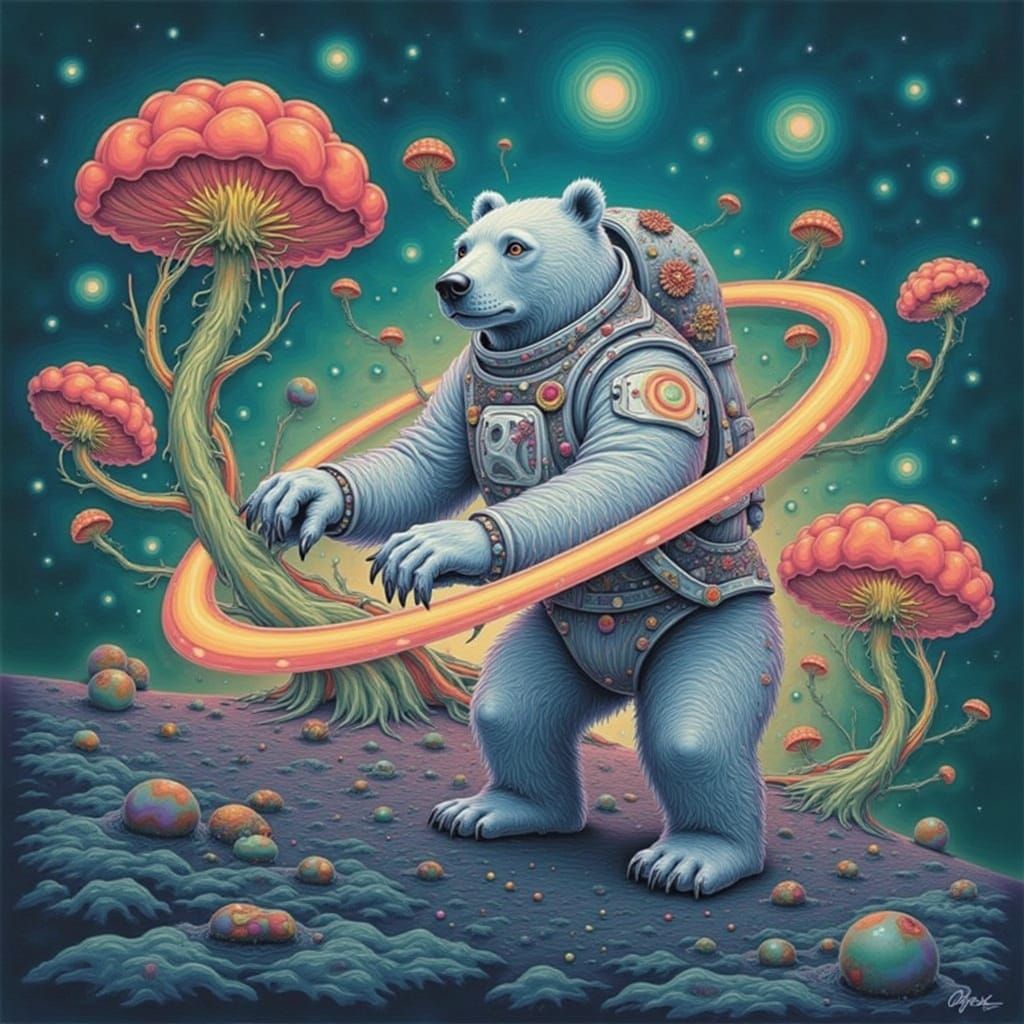 Psychedelic Polar Bear Astronaut on Alien Planet
