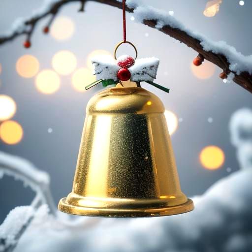 Surreal Winter Scene with a Large Christmas Bell