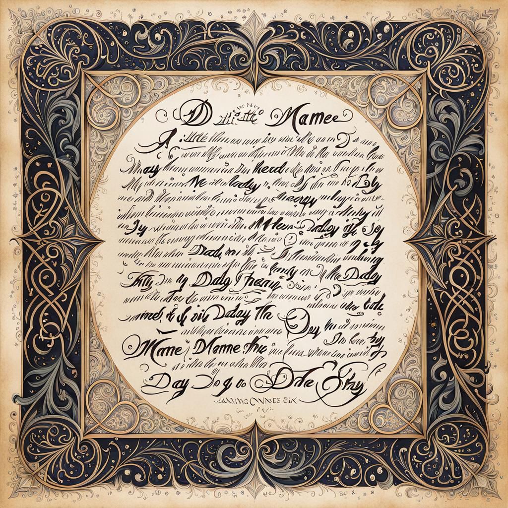 Calligraphic Old English Quote in Shimmering Ink