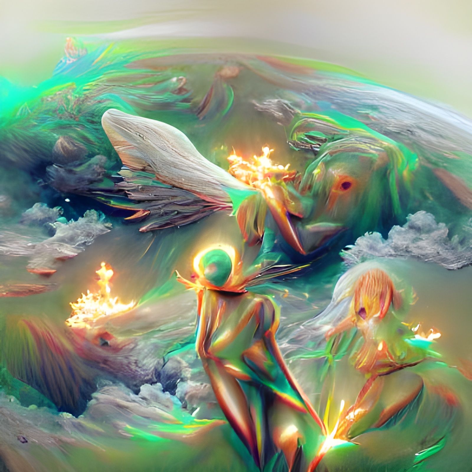 Angels Bearing Fire: A Cosmic Astral Illustration