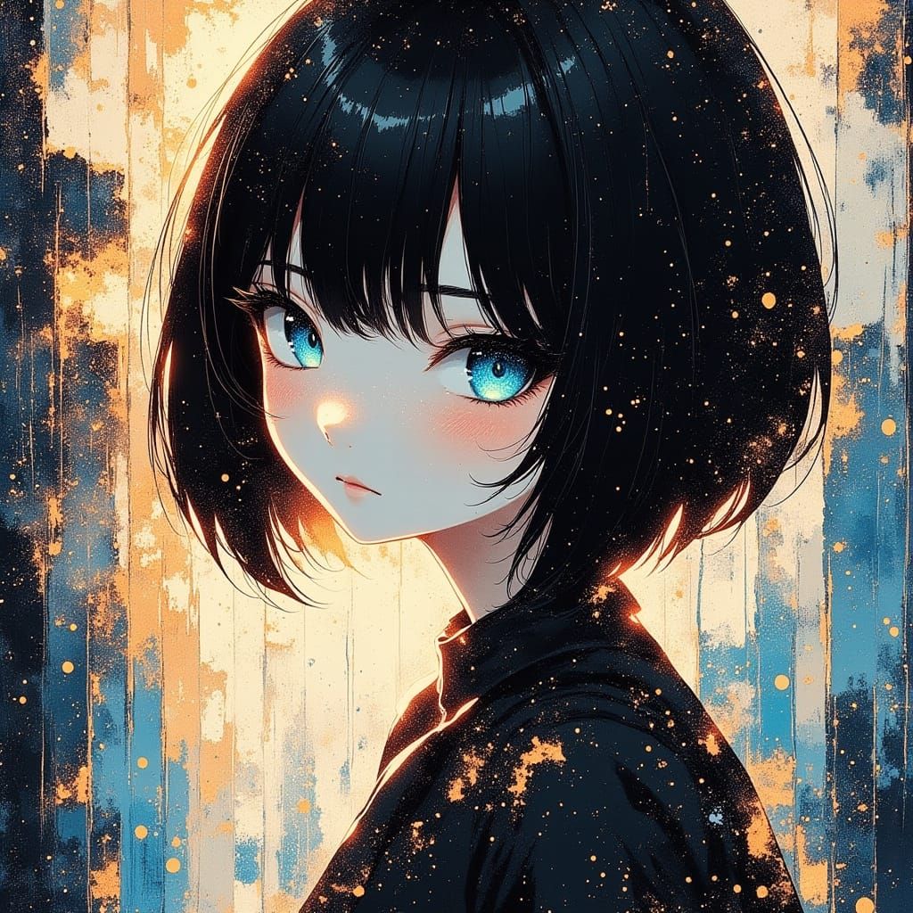 80s Anime Style Concept Art of Kanade with Blue Eyes