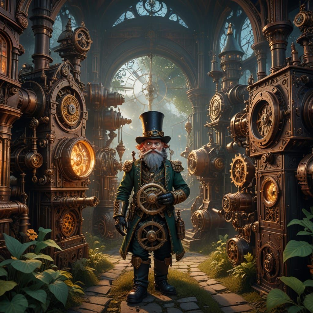 Steampunk Leprechaun Tinkers in Enchanted Forest Village