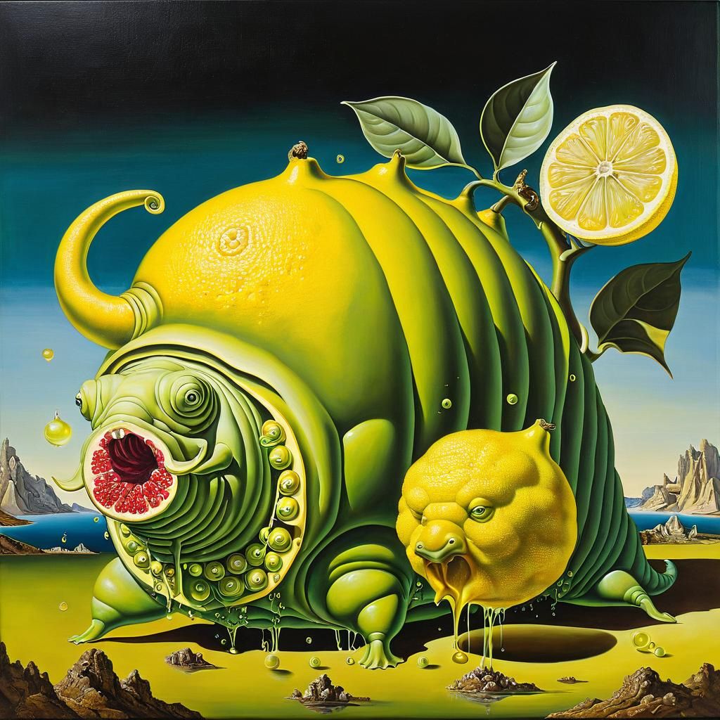 Surreal Tardigrade Made of Citrus Fruits, Dali Style