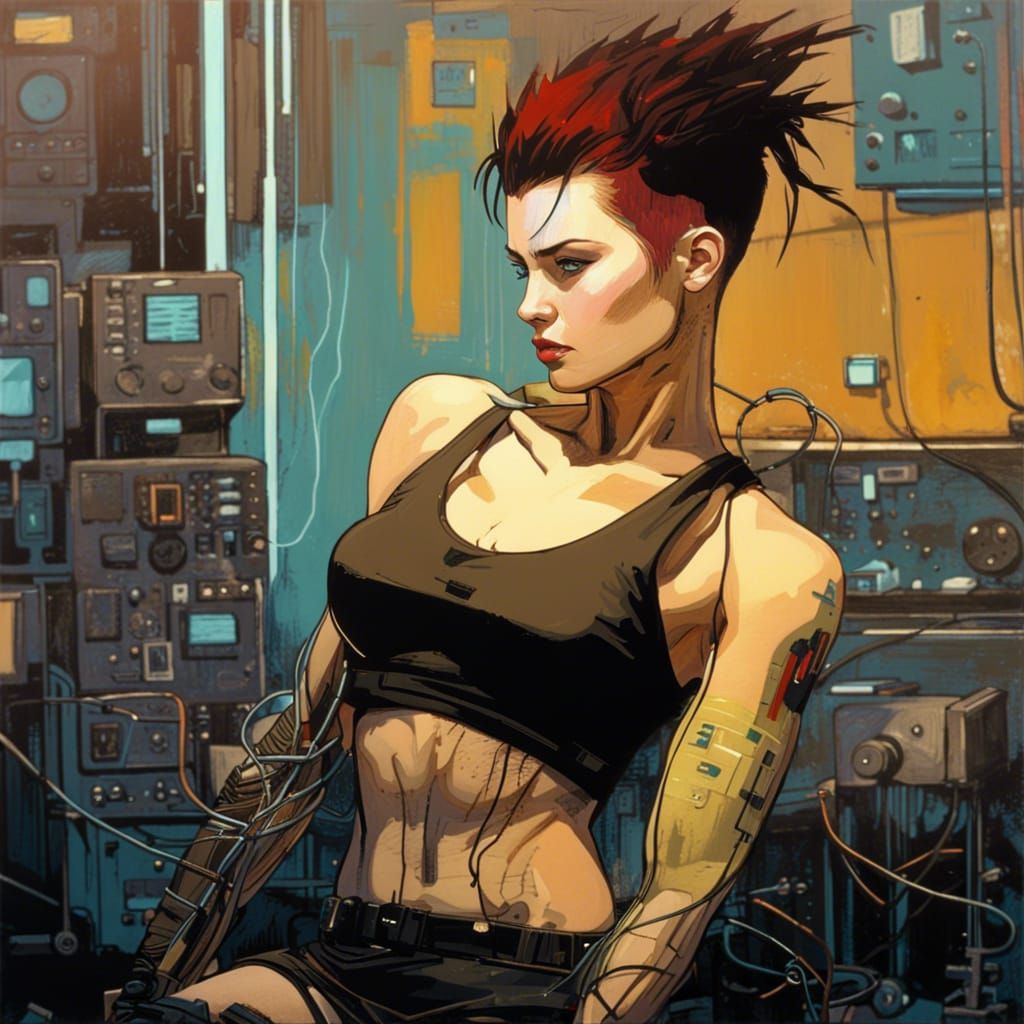 Punk Cyborg Woman in Cyberpunk Style