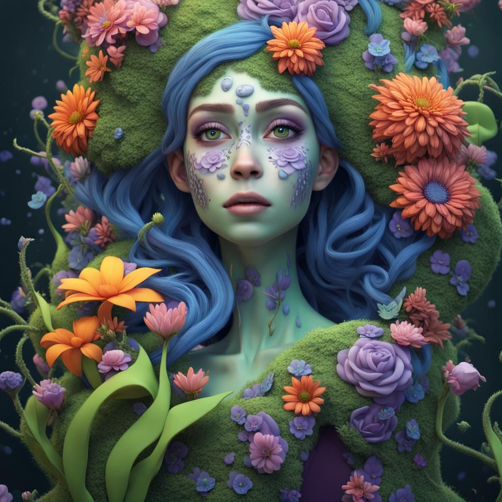 Nature Witch with Sapphire Eyes in 3D Style