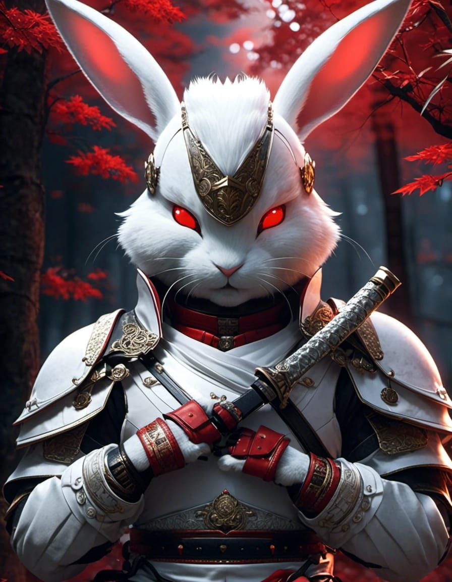 Samurai Rabbit Portrait in Anime Realism Style
