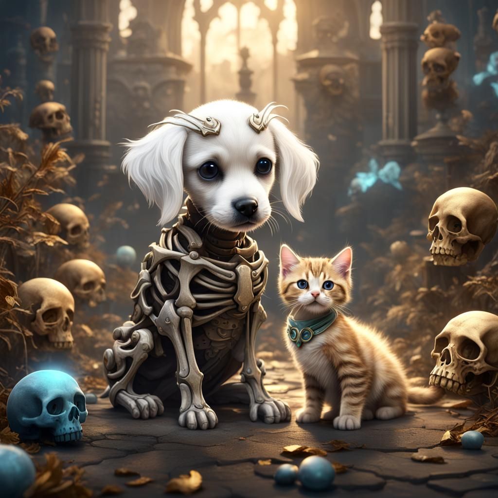 Adorable Angel Puppy and Kitten Skeletons