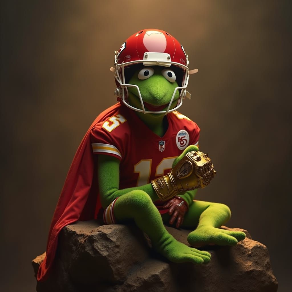 Kermit the Frog as Patrick Mahomes Wears Infinity Gauntlet