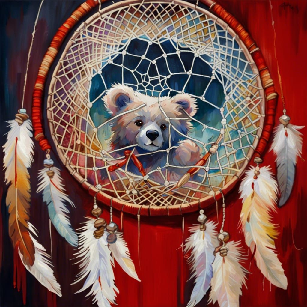 Dreamcatcher with Teddy Bear Gouache and Watercolor