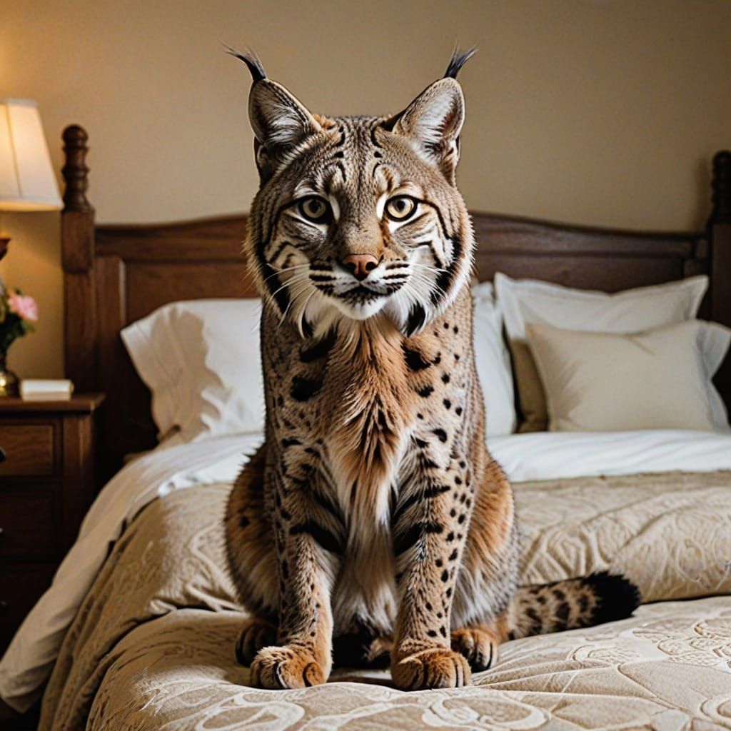 Mysterious Feline Invader in a Cozy Bedroom Scene