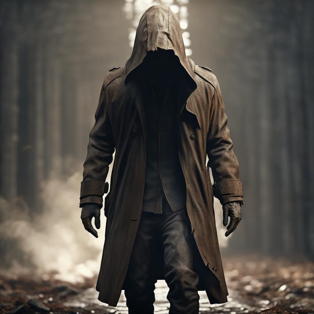 Disturbing Figure in Brown Trench Coat: 3D Render