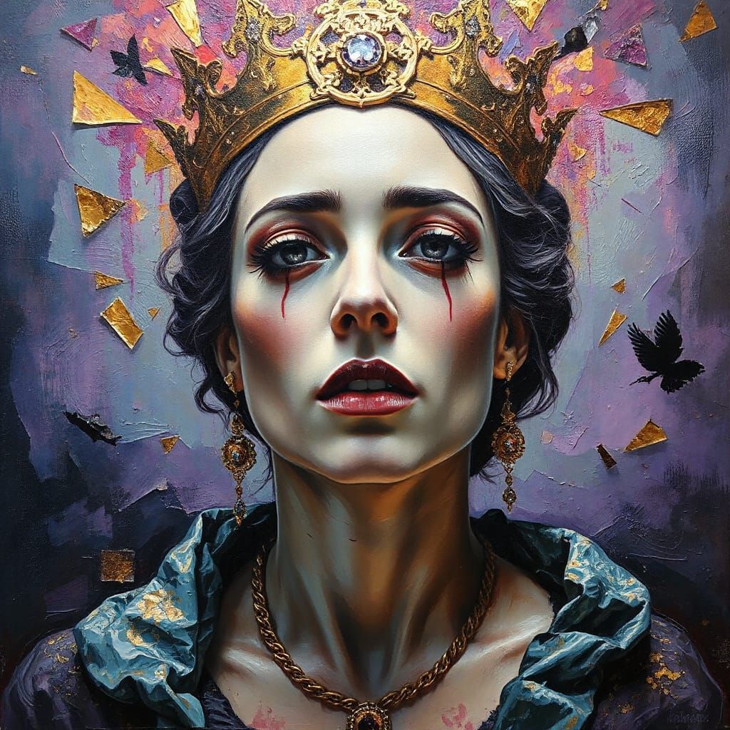 Mythical Queen in Fractured Light Impasto Painting