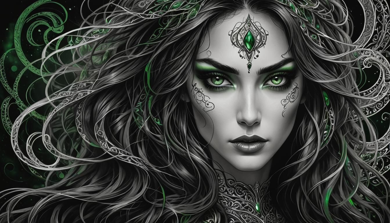 Monochrome Portrait of a Woman with Green Eyes