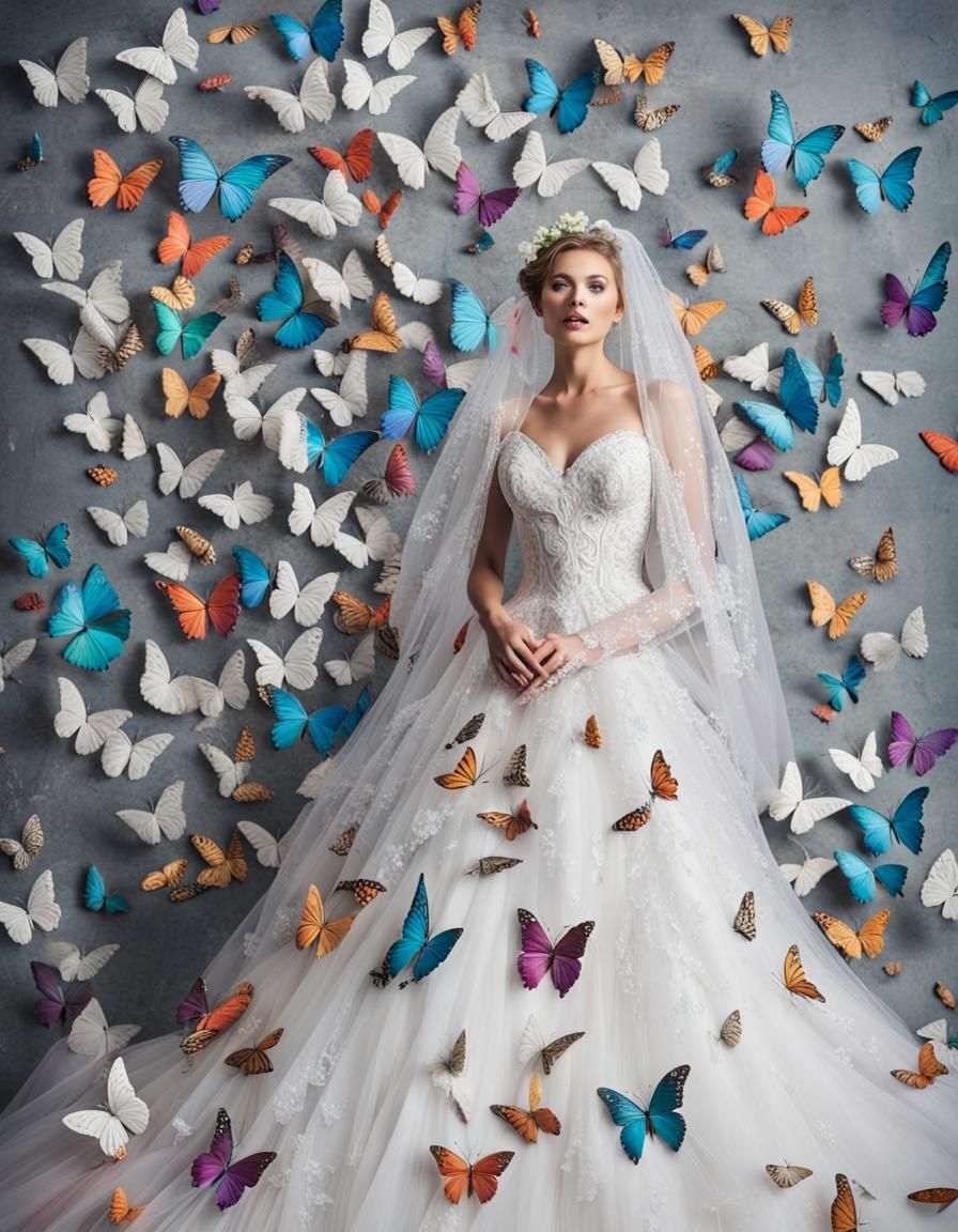 Bride Surrounded by Rainbow Butterflies