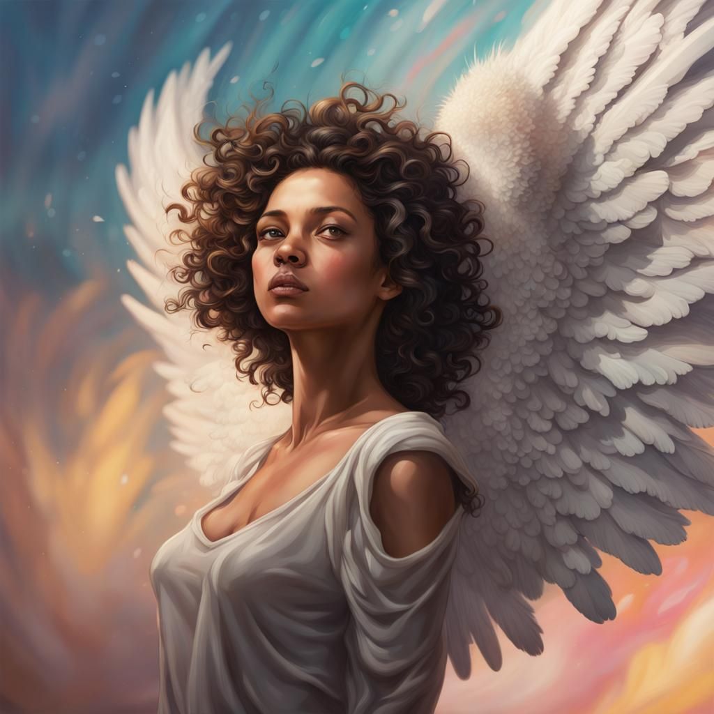 Angel with Contrasting Wings in Hyperrealistic Style