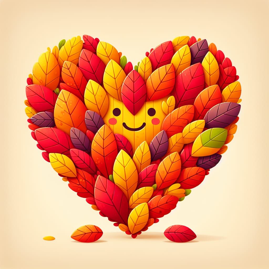 Autumn Leaf Heart with a Cheerful Smile