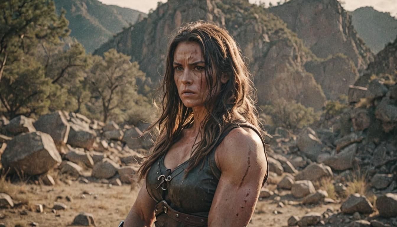 Epic Warrior Woman with Swords in Cinematic Style