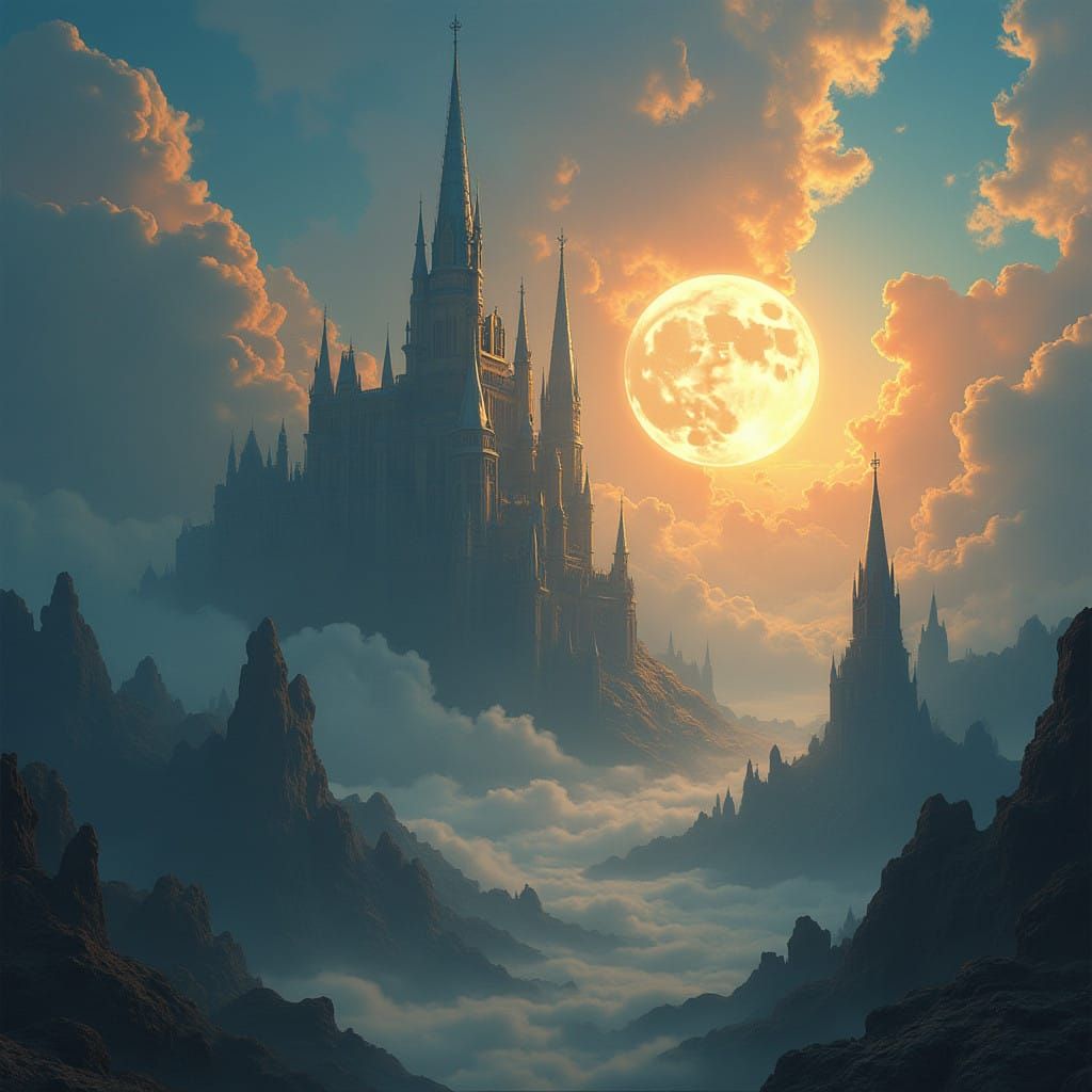 Cosmic Dawn: A Fantastical Realm Transforms in Golden Light