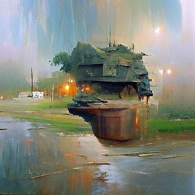Tank in Outdoor Setting as Oil Painting