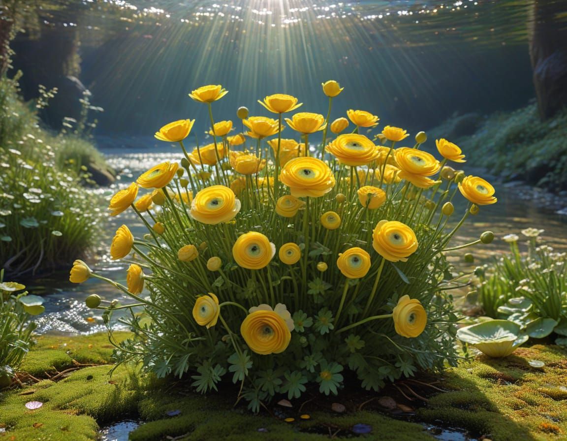 A Luminous Carpet of Crowfoot Unfolds on a Serene Lake