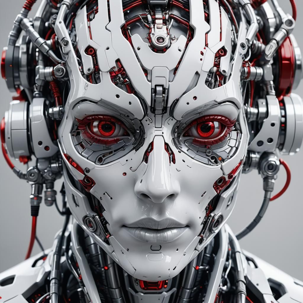 Futuristic Cybernetic Humanoid Face in 3D Rendering