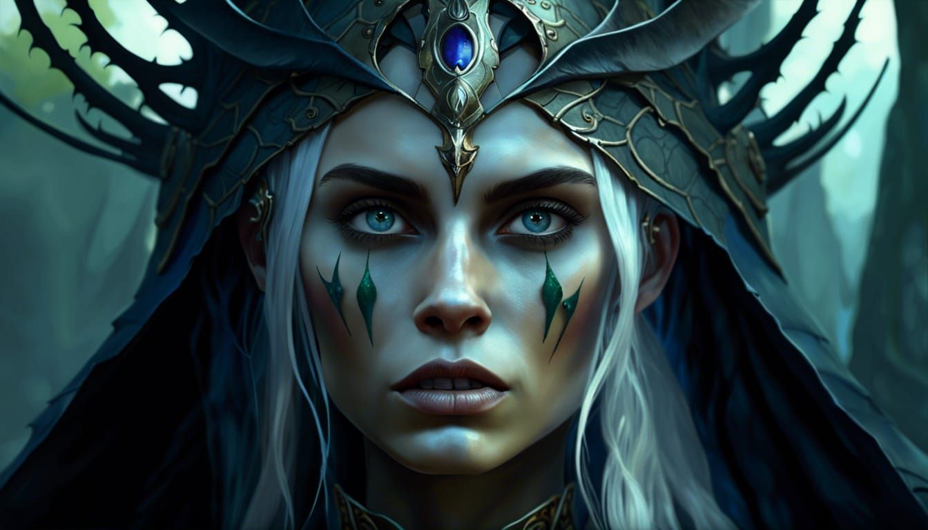 Elven Warrior Queen in Dark Fantasy Style