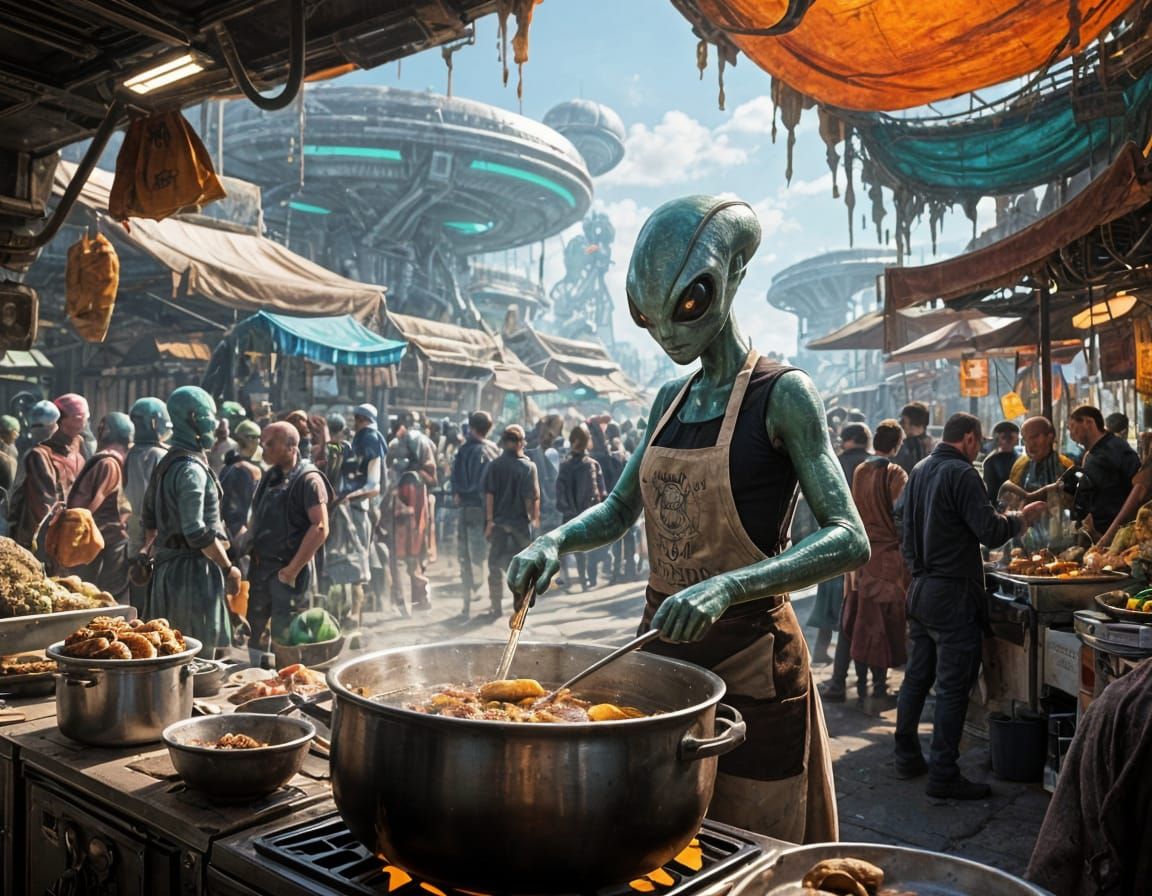 Futuristic Alien Marketplace in Sci-Fi Style