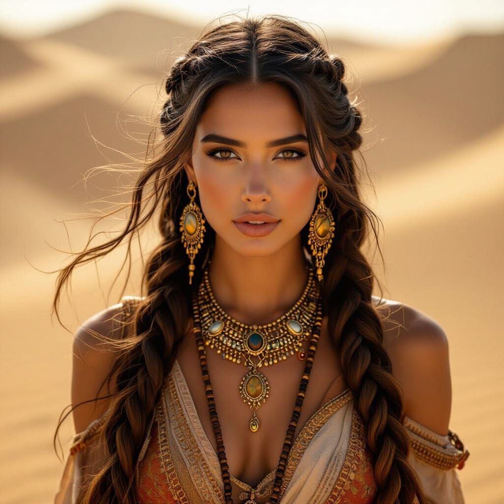 Desert Oasis: Woman with Bronze Hair and Jewelry