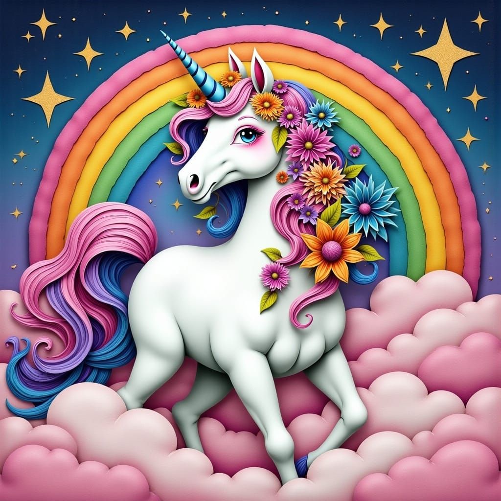 Mandala Unicorn with Rainbow, Stars and Flowers