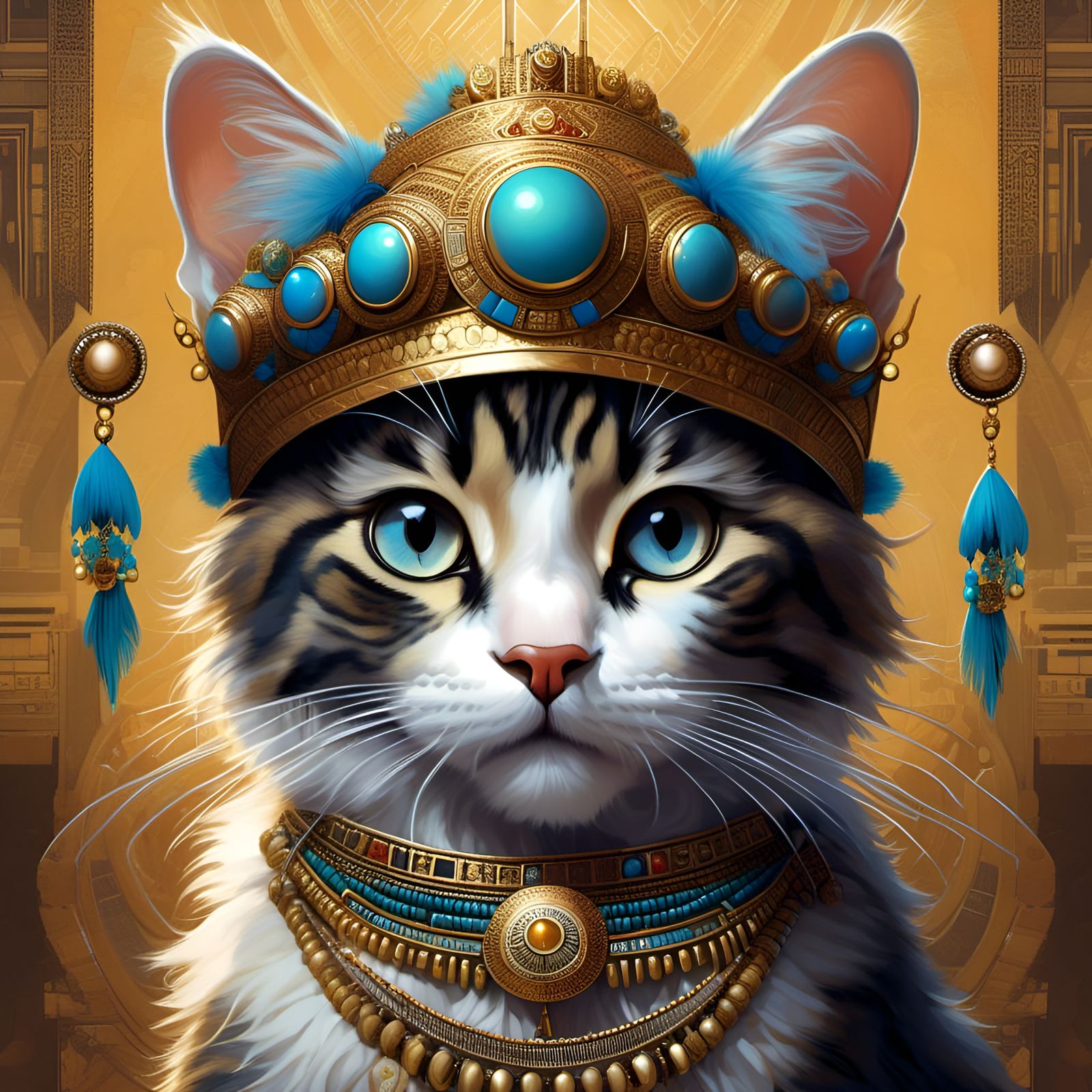 Adorable Cat Pharaoh Portrait in Hyperreal Style