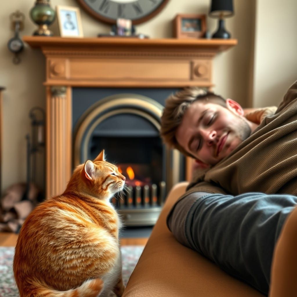 Cozy Feline Scene with Electric Fire