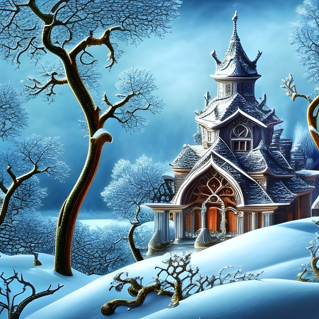 Intricate Winter Fantasy Landscape in Rococo Style