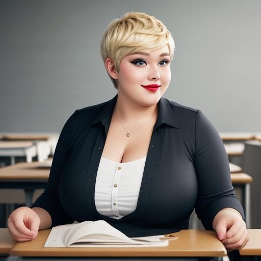 Curvy Girl in School Uniform, Hyperrealistic Art