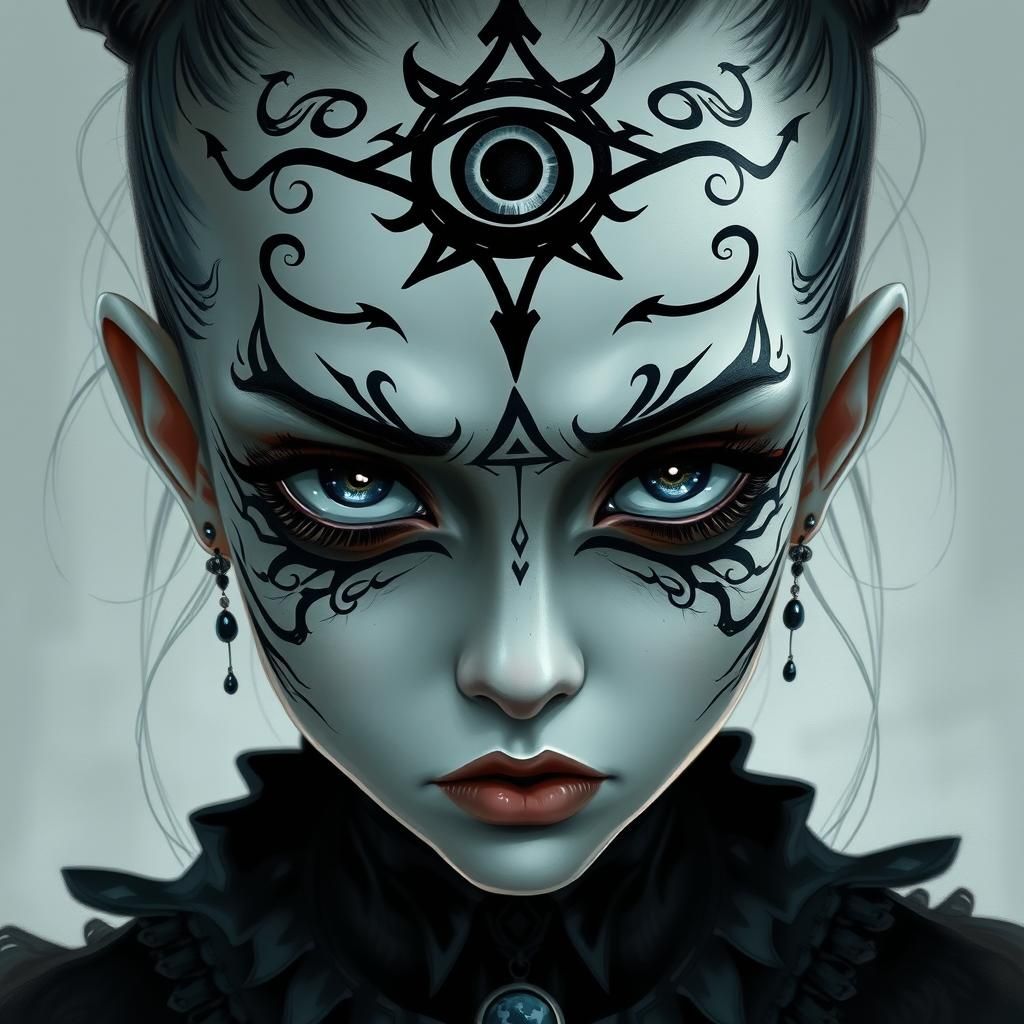 Eerie Gothic Girl with Third Eye, Digital Illustration