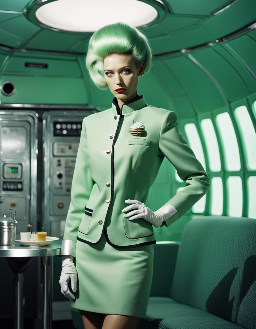 Retrofuturistic Chrome Robot Serving Soylent Green on Moon