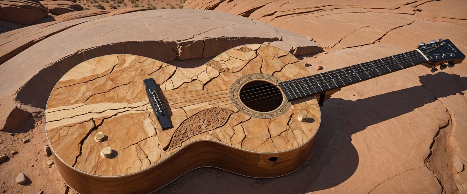 Surreal Desert Guitar Landscape Carved From Sandstone