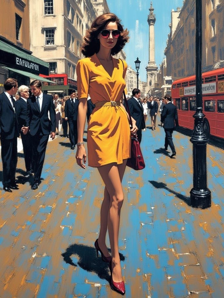 Impressionist Portrait of a Mod Fashion Model in Swinging Lo...