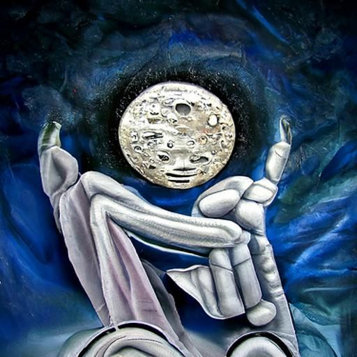 Celestial Embrace: Moon Man Holding Humanity