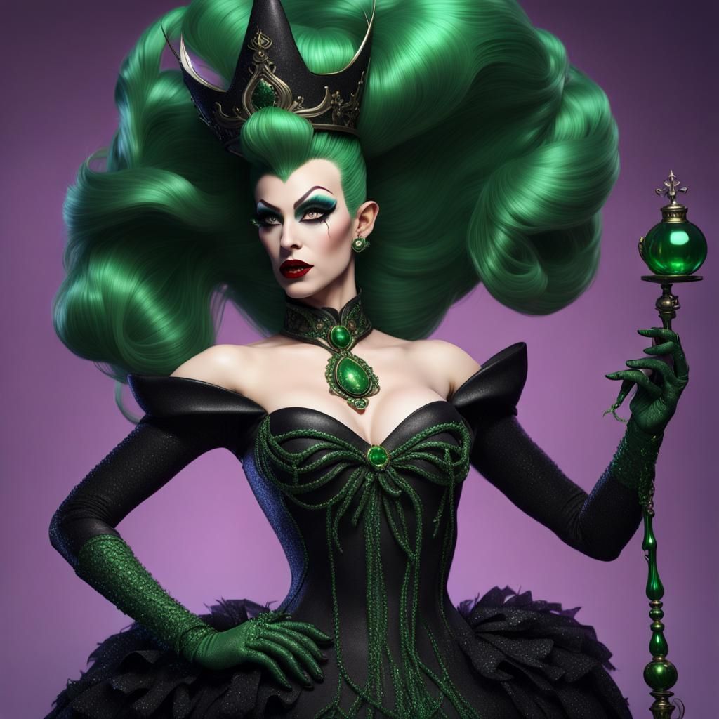 Gothic Evil Queen Drag Art in Sailor Pluto Style