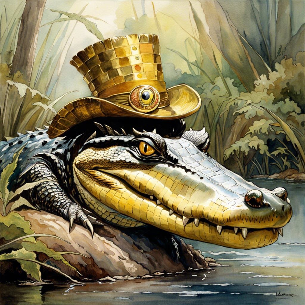 Alligator Loki in Watercolor Painting