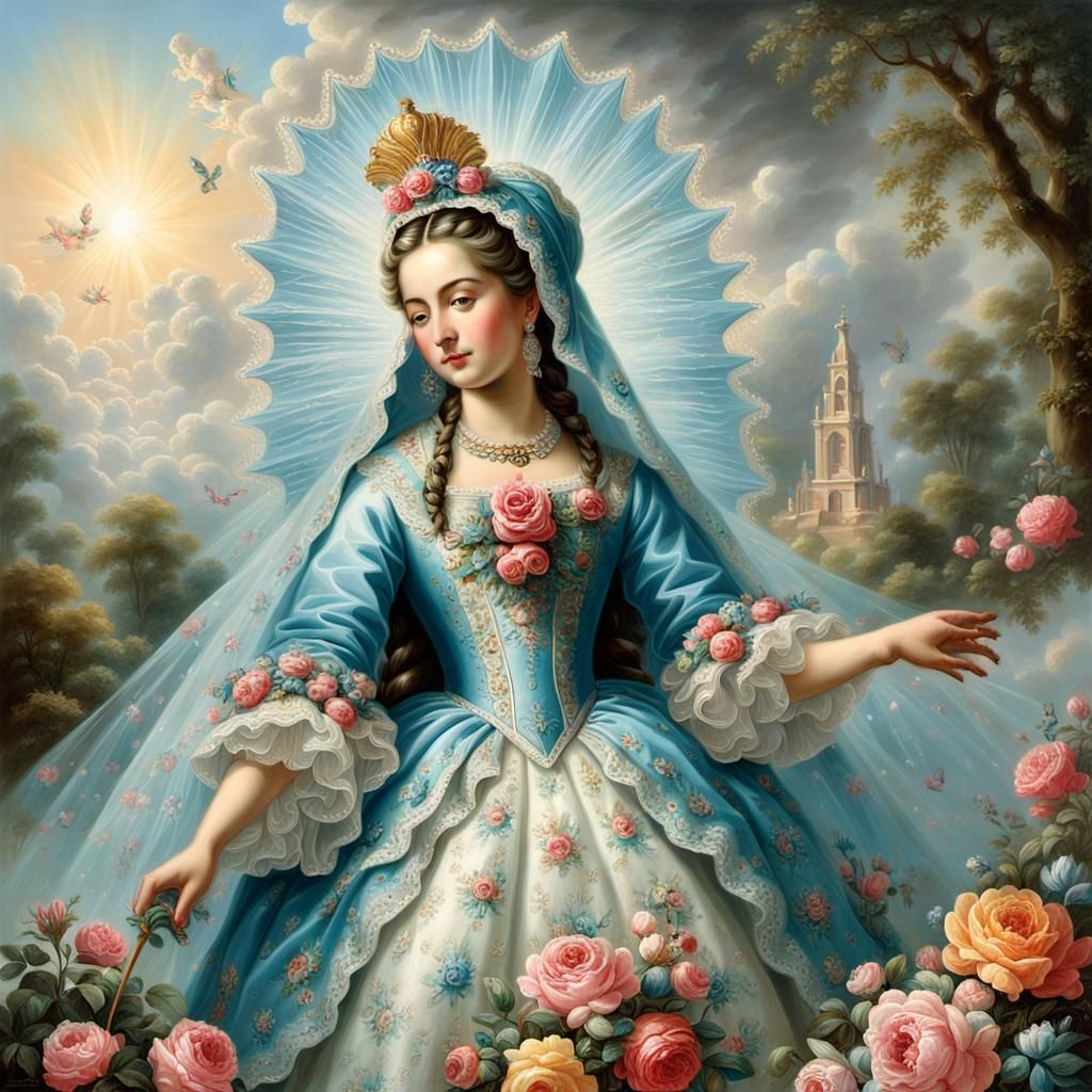 Virgen de Guadalupe as Madame de Pompadour in Rococo Style
