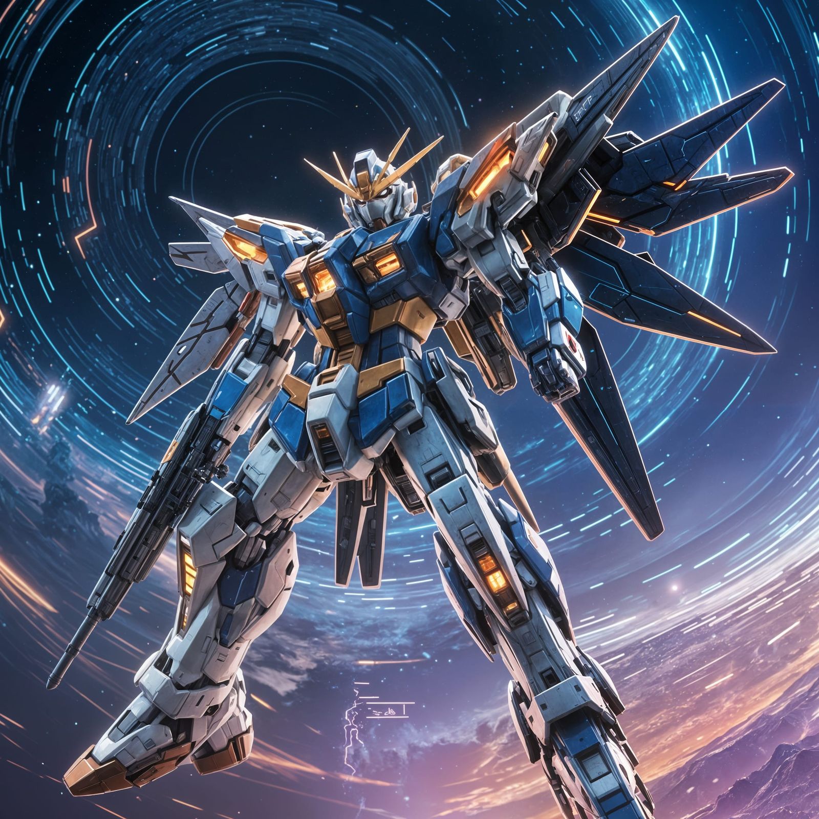 Cosmic Gundam Exia Repair III in Vibrant, High-Contrast Neon...