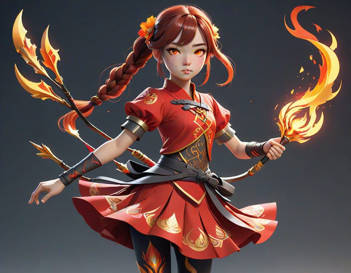 Anime Girl with Fire Bow