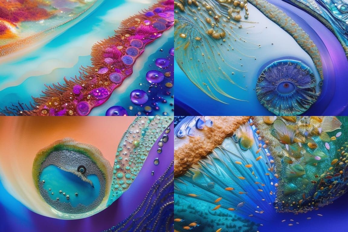 Blue Tsunami Ink Flow Gouache Painting