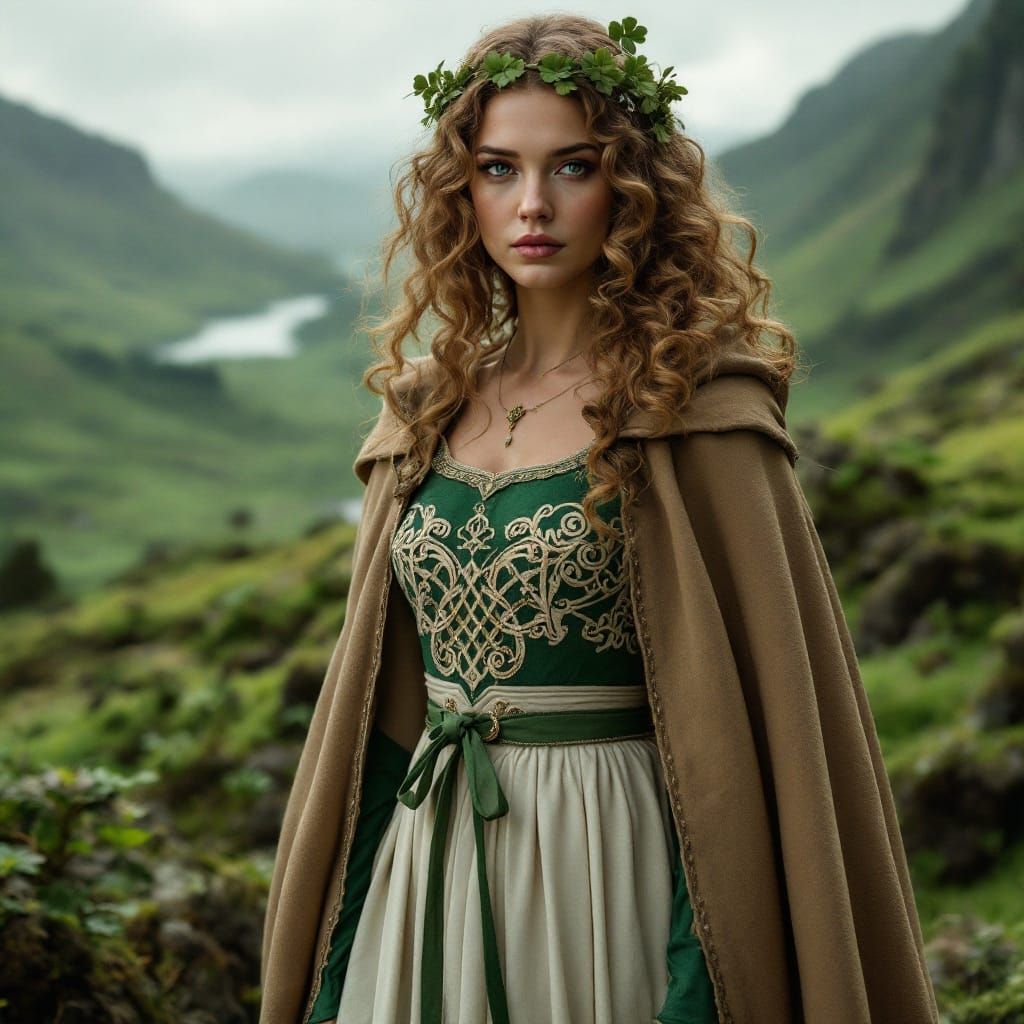 Ethereal Irish Celtic Goddess Embodies Emerald Landscapes